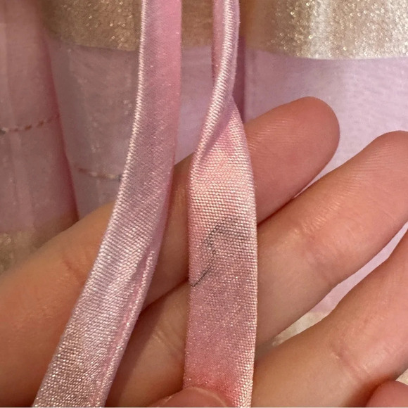 Show Me Your Mumu Pink Gold Stripe Organza Princess Dress Lace Up Flouncy O/S - Picture 7 of 14